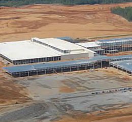 Drone Shot of Toyota Motors Manufacturing Assembly Paint, Weld and Press