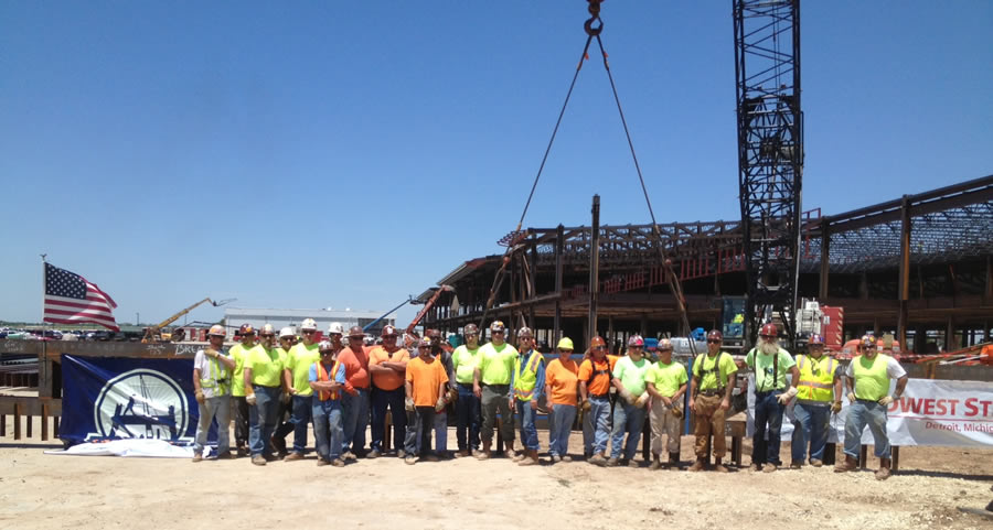 Construction workers gathered at a site