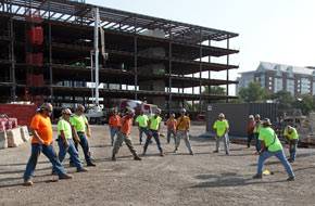 photo of the ironworkers participate in daily stretching and strengthening exercise